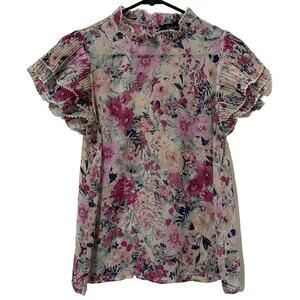 Salo La Fille Floral Pink Blouse Size Medium